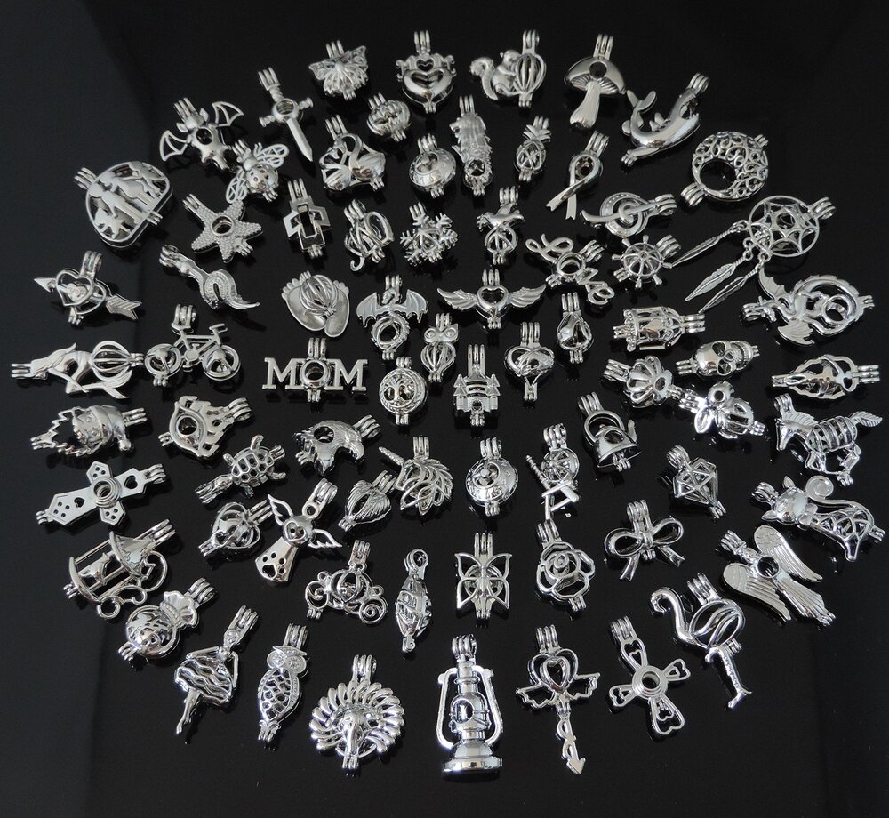 7835 40pcs Mix Stainless Steel Tones Alloy Bead Cage Pendant Wish Lava - Picture 5 of 7
